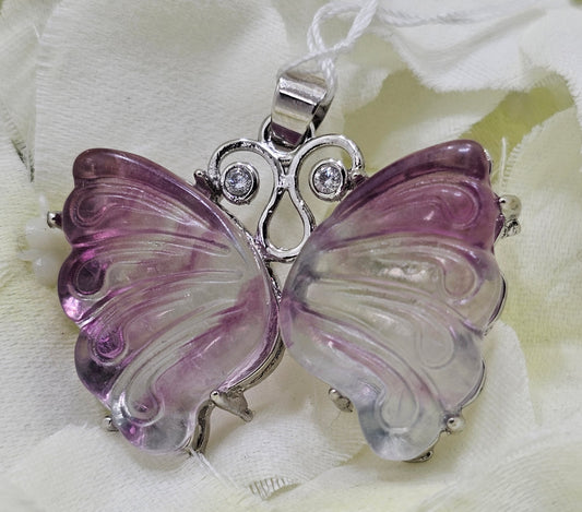 Rainbow Flourite Butterfly Pendent