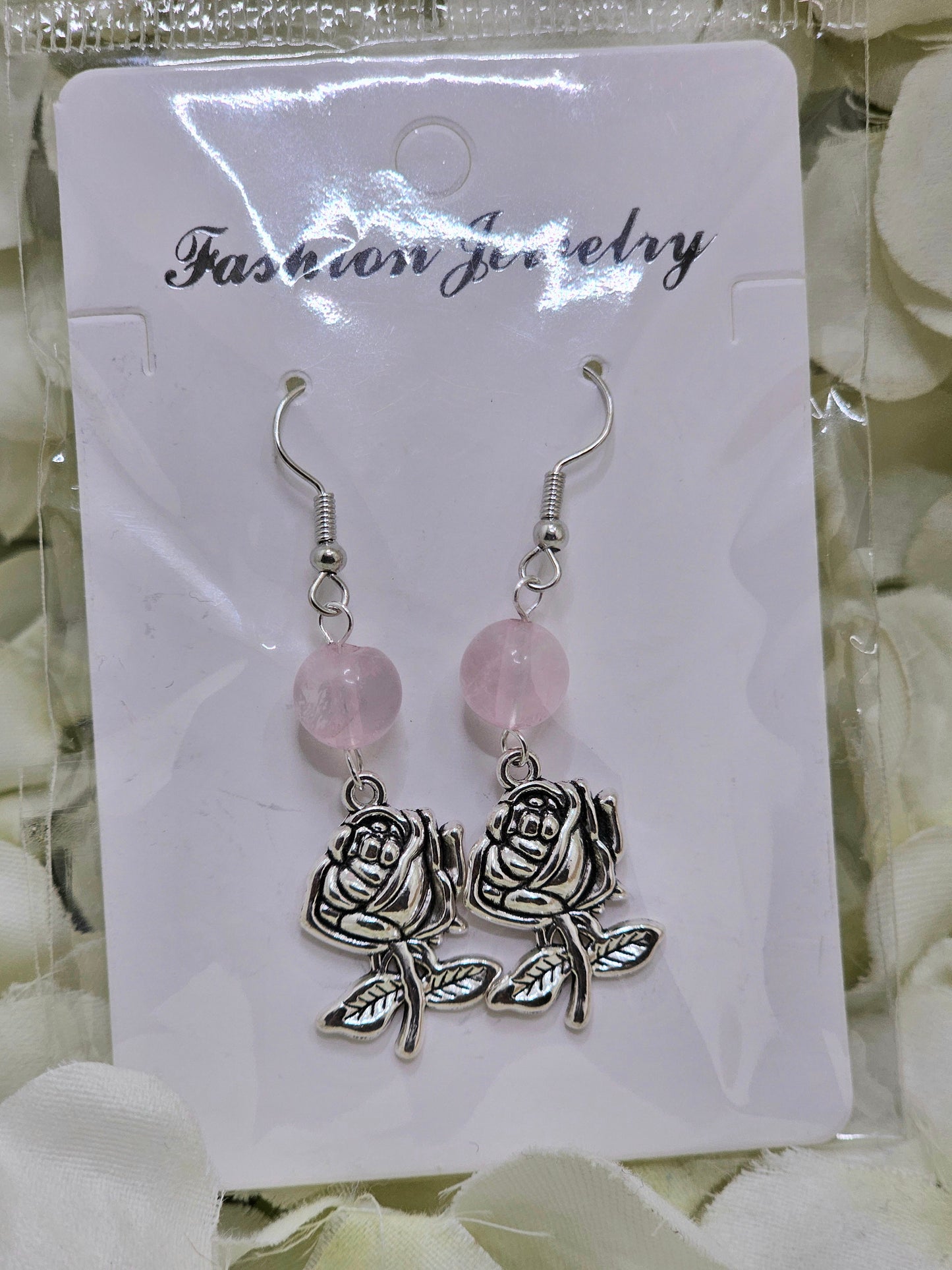 Rose Quartz Rose Earrings