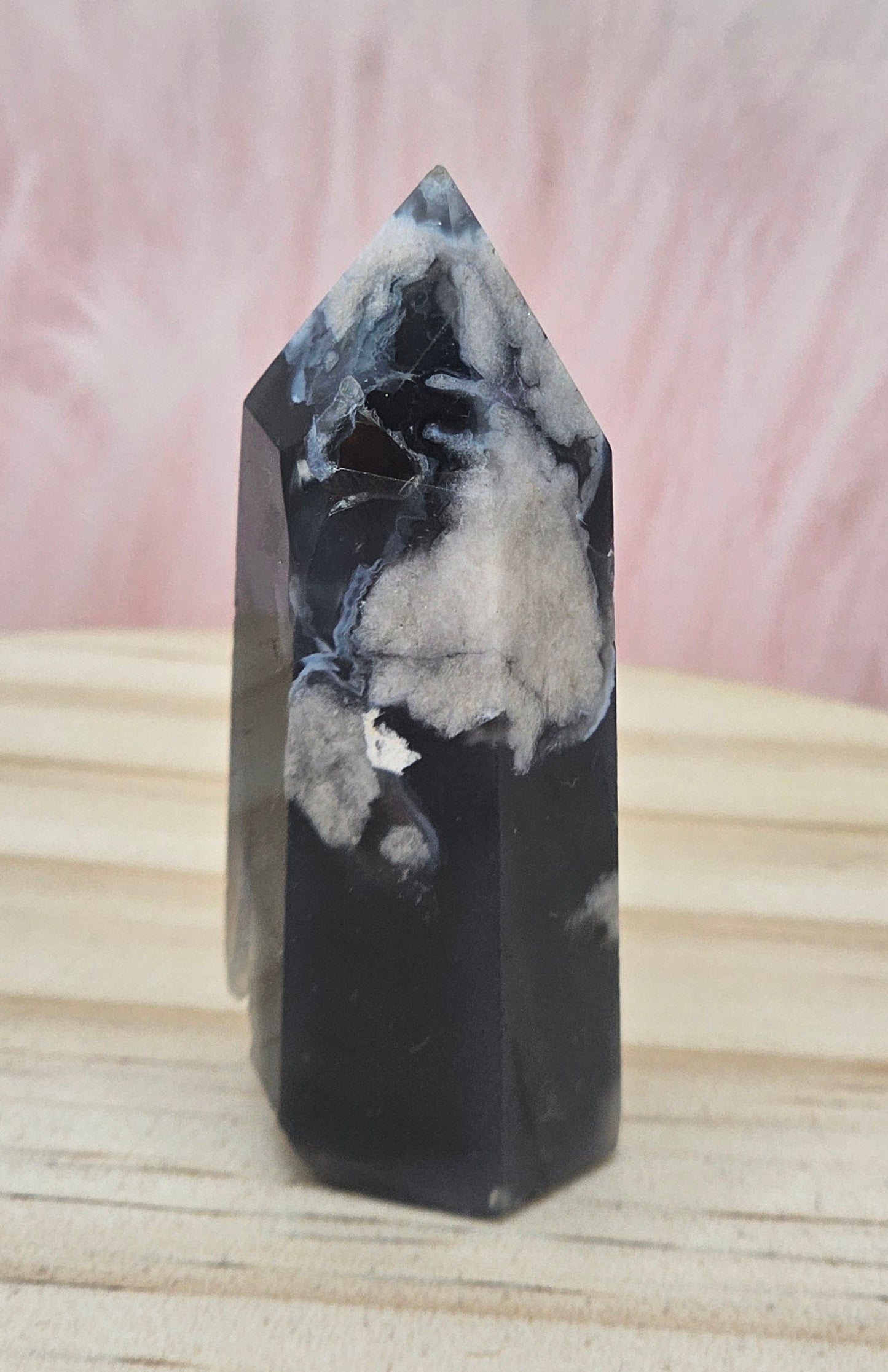 Black Flower Agate Tower