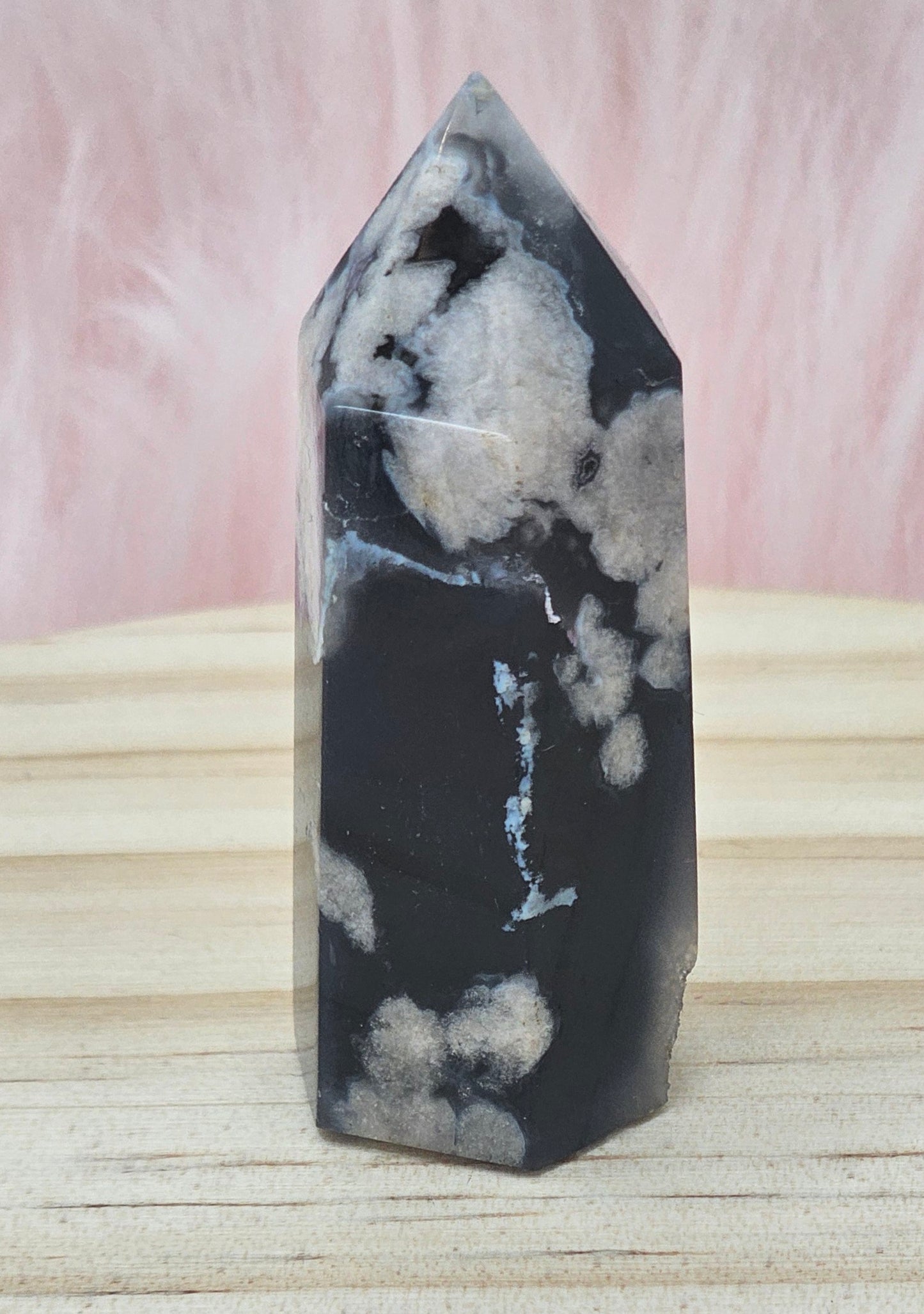 Black Flower Agate Tower