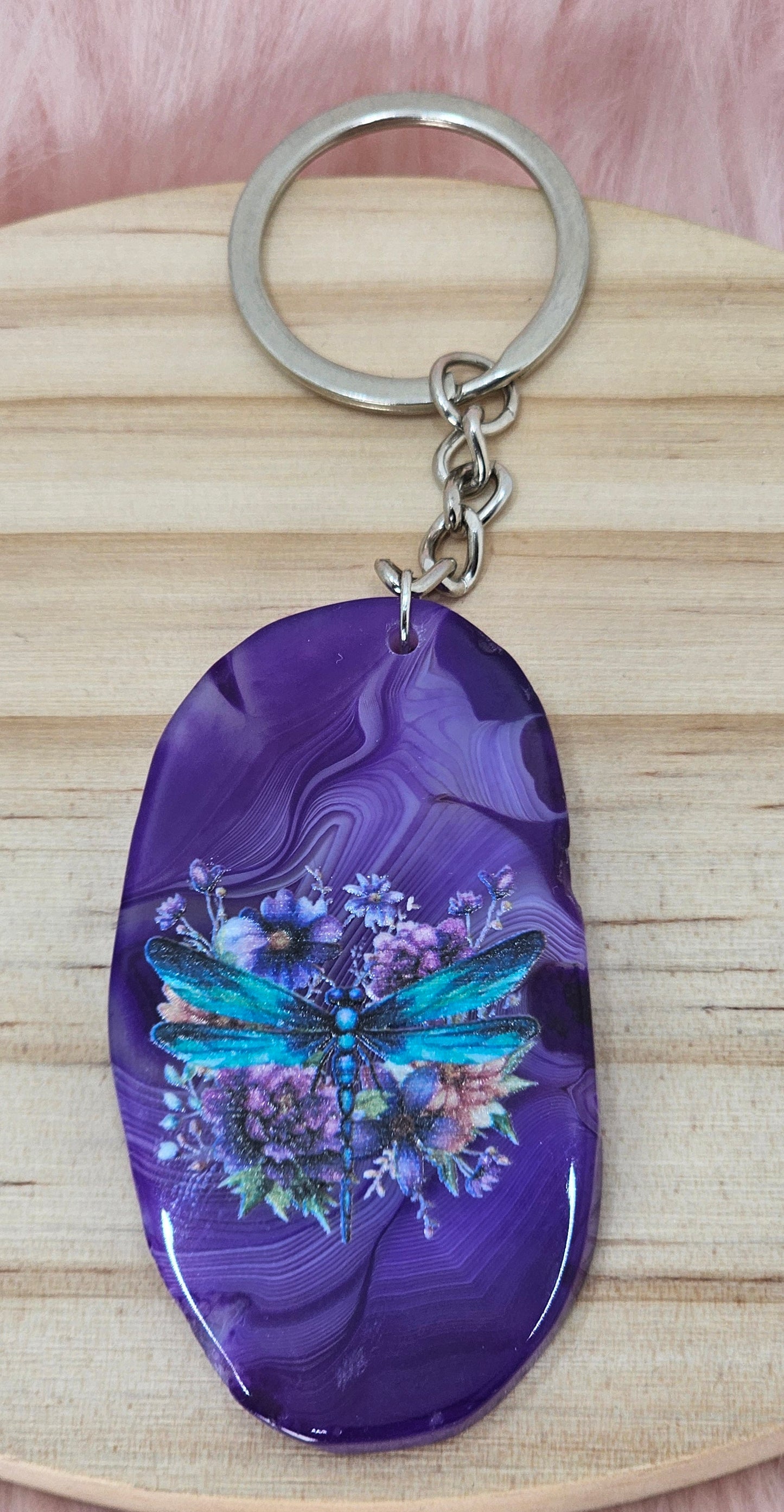 Printed Agate Keyring