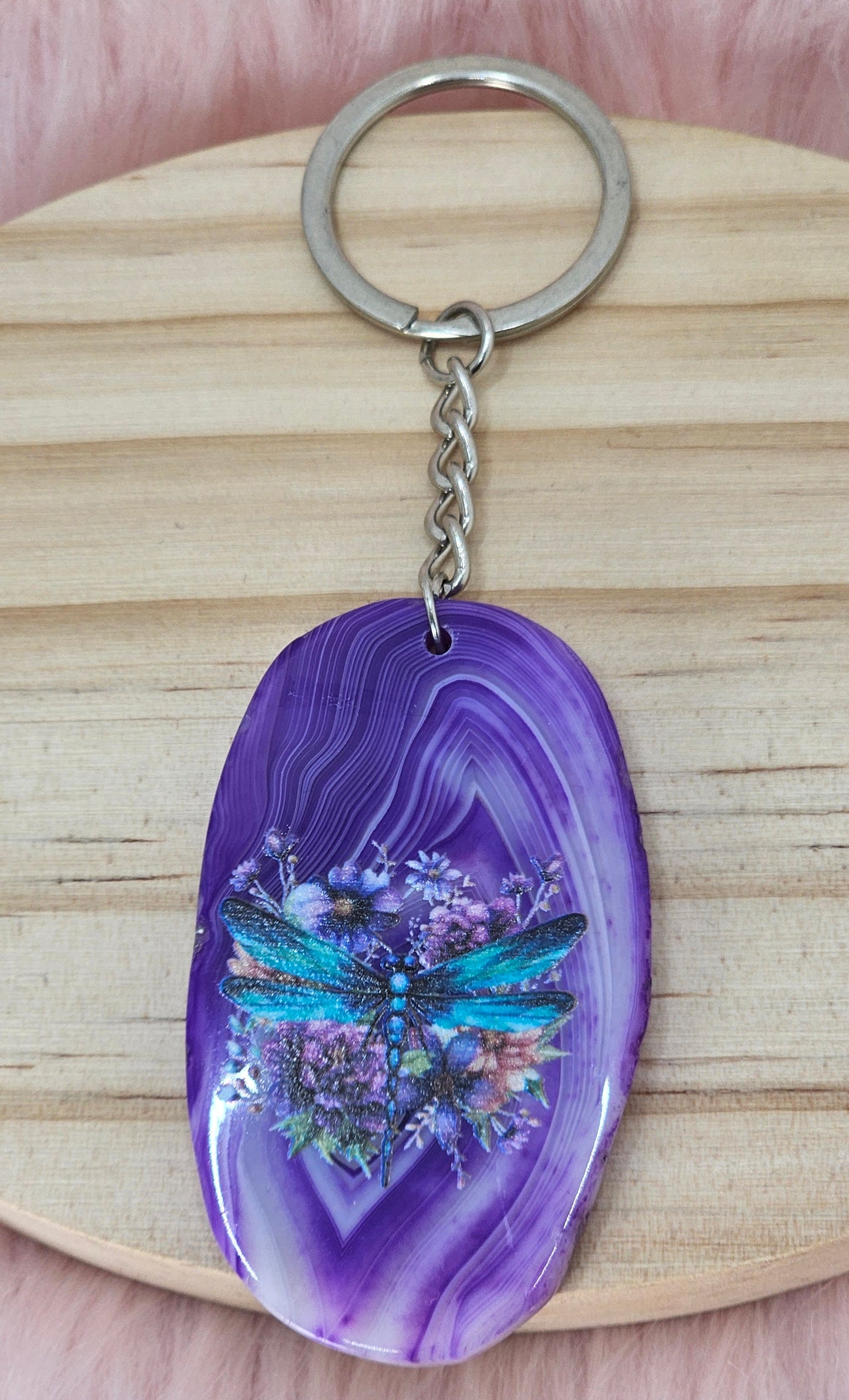 Printed Agate Keyring