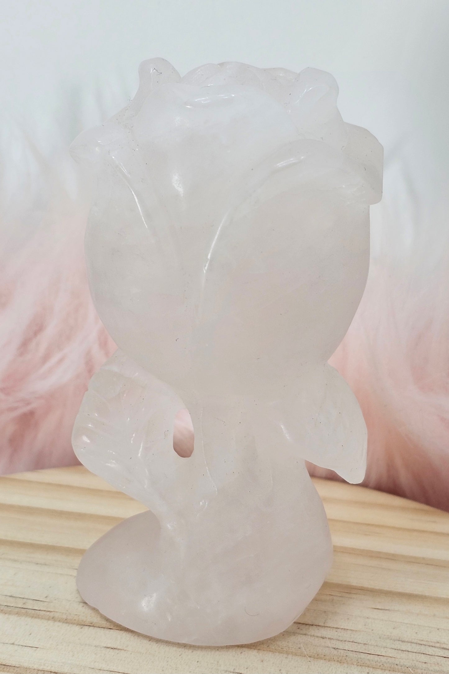 Rose Quartz Rose Carving