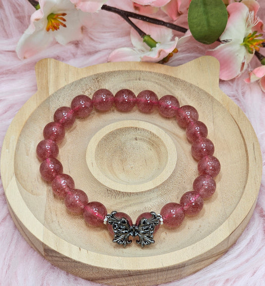 Strawberry Quartz Butterfly Bracelet