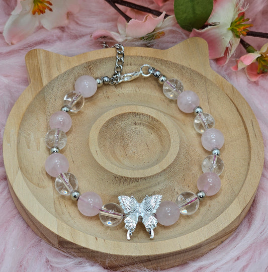 Rose & Clear Quartz Butterfly Bracelet